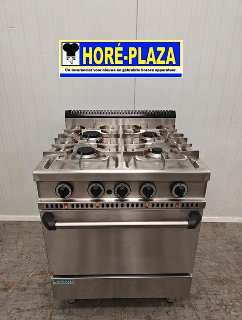 Horeca RVS Fornuis 4-pits met ingebouwde oven, Zakelijke goederen, Horeca | Keukenapparatuur, Gebruikt, Fornuis, Frituur en Grillen