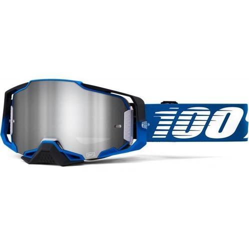 Crossbril 100% Armega Blauw met spiegellens Zilver, Motoren, Kleding | Motorkleding, Nieuw met kaartje, Motorcrosskleding, Verzenden