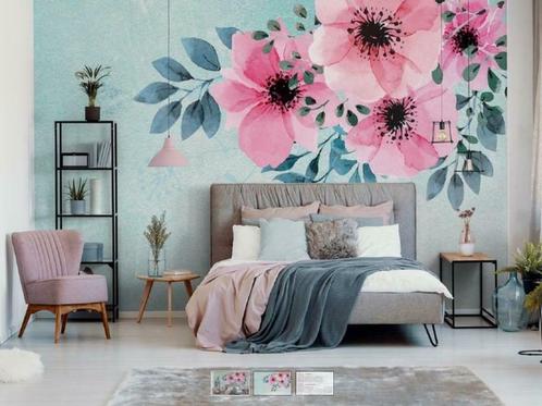 Aquarel roze bloemen behang, op maat, Fotobehang4you, Huis en Inrichting, Stoffering | Behang, Blauw, Wit, Grijs, Roze, Verzenden