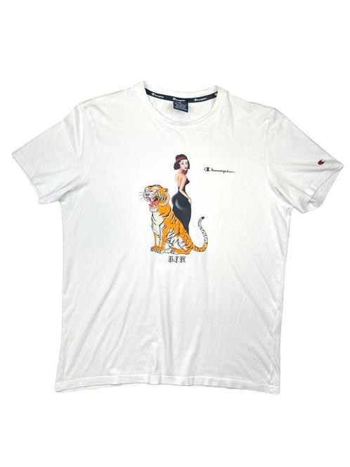 Champion T-Shirt (Tiger design, reworked) Maat XL, Sieraden, Tassen en Uiterlijk, Overige Accessoires, Zo goed als nieuw, Ophalen of Verzenden