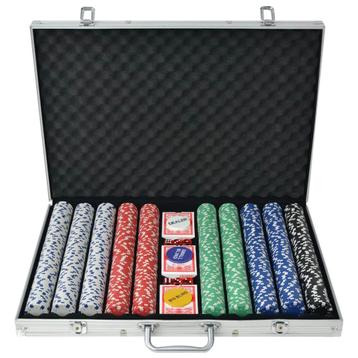 Pokerset met 1000 stippel chips aluminium (Poker artikelen)
