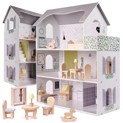 Zeer luxe grote houten poppenhuis/ speelhuis met meubels 70, Kinderen en Baby's, Speelgoed | Poppenhuizen, Verzenden