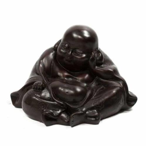 Happy Boeddha Beeld Polyresin Zwart - 13 x 10 x 9 cm, Huis en Inrichting, Woonaccessoires | Boeddhabeelden, Nieuw, Verzenden