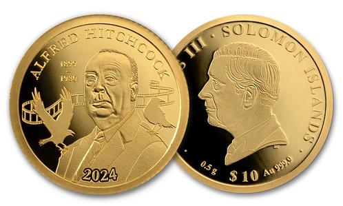 Massief gouden munt 2024 - Alfred Hitchcock 1899-1980, Postzegels en Munten, Munten en Bankbiljetten | Verzamelingen, Verzenden