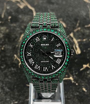 Rolex Datejust 41 - Green Emerald - Iced Out - Diamonds