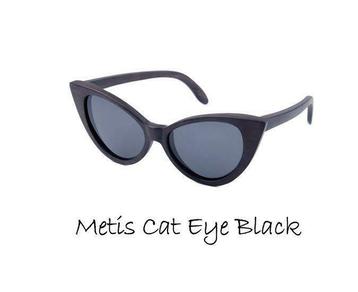 Houten zonnebril: Metis Cat Eye Black met gepolariseerde ...