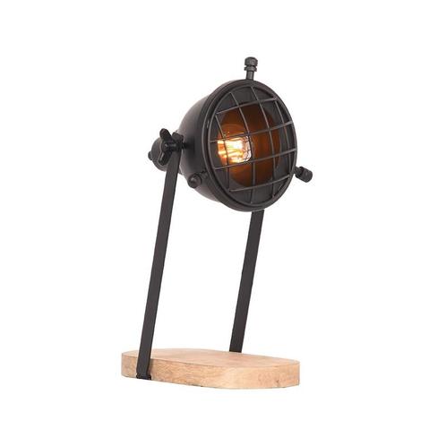 LABEL51 - Tafellamp Grid - Zwart Metaal - Rough Mangohout, Huis en Inrichting, Lampen | Tafellampen, Nieuw, Metaal, Minder dan 50 cm