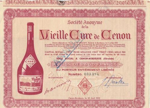 aandeel  en brochure Vieille Cure de Cenon, Frankrijk, Postzegels en Munten, Aandelen en Waardepapieren, Certificaat van aandeel