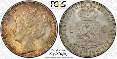 Koningin Wilhelmina 1 gulden 1898 MS65 PCGS gecertificeerd, Postzegels en Munten, Munten | Nederland, Losse munt, Zilver, Verzenden