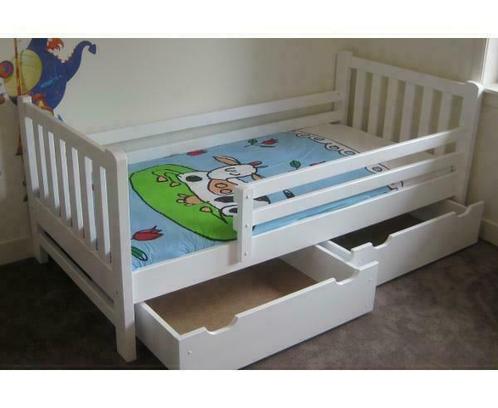 KINDERBED TIM 90x200 in dekkend wit + bodem + laden + bedhek, Kinderen en Baby's, Kinderkamer | Bedden, 180 cm of meer, Nieuw