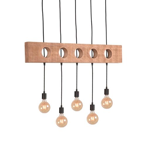 LABEL51 - Hanglamp Timber - Zwart Metaal - Rough Mangohout, Huis en Inrichting, Lampen | Hanglampen, Nieuw, Hout, 50 tot 75 cm