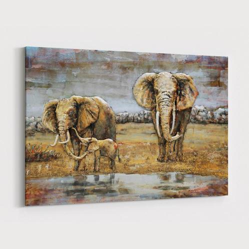 3D Schilderij Metaal – Elephant family – 120x80cm, Huis en Inrichting, Woonaccessoires | Schilderijen, Tekeningen en Foto's, Oorspronkelijke maker