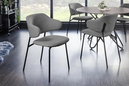 Design stoel VOGUE grijs Bouclé zwart metalen poten - 43150, Huis en Inrichting, Stoelen, Ophalen of Verzenden
