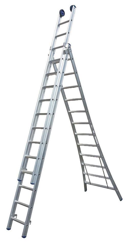 Ladder 3-delig Maxall PRO-line MR Uitgebogen - 3 x 9, Doe-het-zelf en Verbouw, Ladders en Trappen, Ladder, Nieuw, Opvouwbaar of Inschuifbaar