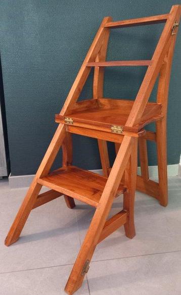 Boekenkast - Trapje voor bibliotheekstoel - mahonie hout