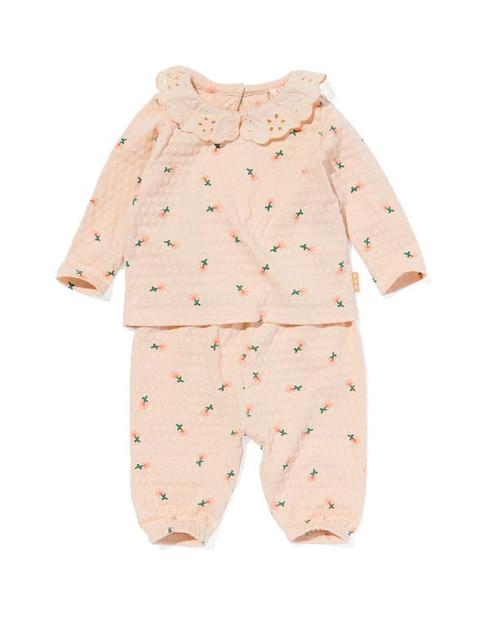 HEMA Newborn kledingset shirt en broek ajour bloemen perzik, Kinderen en Baby's, Babykleding | Overige, Nieuw, Verzenden