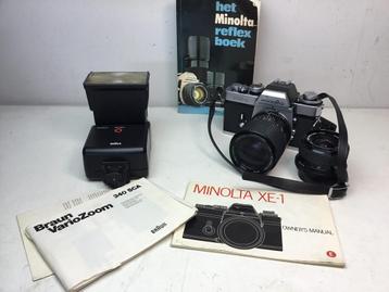 Minolta XE-1 Analoge camera / extra lens / flitslicht -