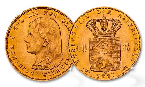 Gouden Tientje Wilhelmina Hangend Haar 1897, Postzegels en Munten, Munten | Nederland, Verzenden