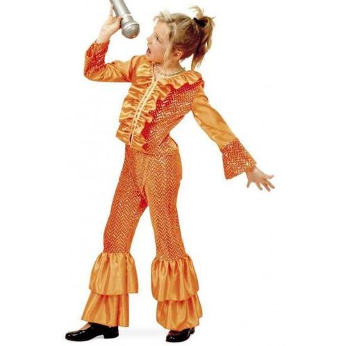Oranje glitter kostuum voor meisjes - Jaren 70 disco kleding, Kinderen en Baby's, Carnavalskleding en Verkleedspullen, Ophalen of Verzenden