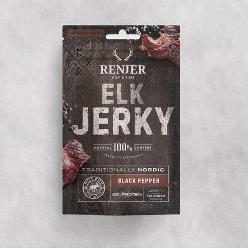 Elk Jerky Black Pepper 25gr. - Renjer Snacks, Diversen, Levensmiddelen, Verzenden