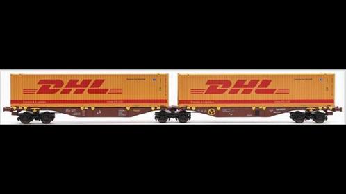 B-models 59.106 sggmrs met 2x 45ft container dhl, Hobby en Vrije tijd, Modeltreinen | H0, Gelijkstroom, Wagon, Nieuw, Roco, Ophalen of Verzenden