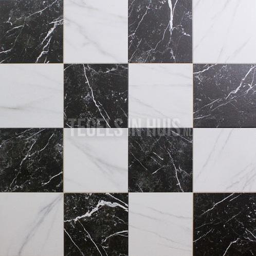 Vloertegel ruzzini chess zwart wit 45x45 cm  4 in 1 tegel, Doe-het-zelf en Verbouw, Tegels, Vloertegels, Nieuw, 10 m² of meer