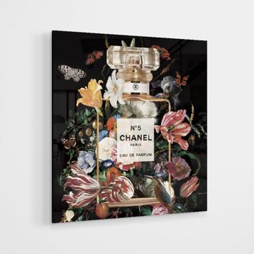 Glasschilderij – Coco Chanel Flowers – 80x80cm