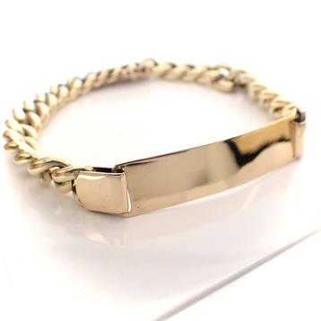 Gouden heren armband met plaatje | 20 cm