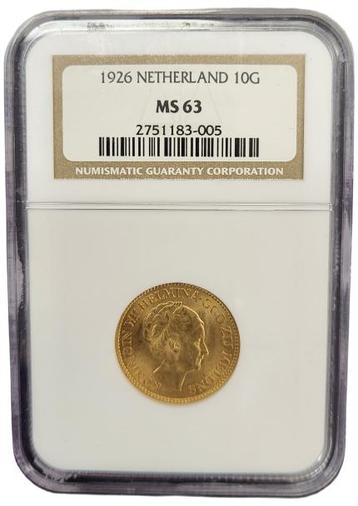 Gouden Wilhelmina 10 gulden 1926 MS63 NGC gecertificeerd