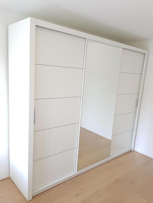 Witte kledingkast met spiegel 250 cm, Incl. inhoud MONTAGE, Huis en Inrichting, Kasten | Kledingkasten, 50 tot 75 cm, Met lade(s)