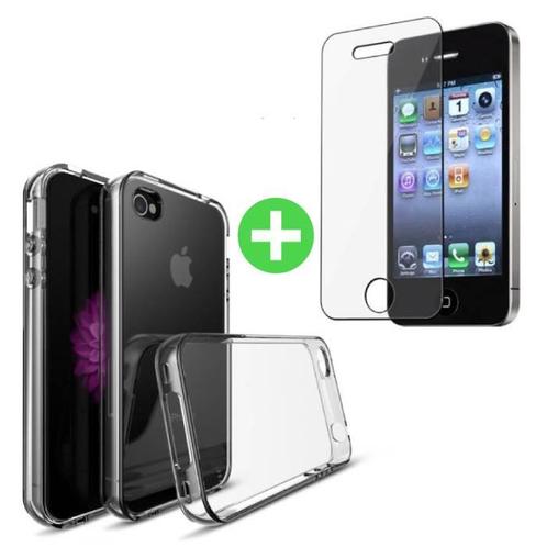 iPhone 4S Transparant TPU Hoesje + Screen Protector Tempered, Telecommunicatie, Mobiele telefoons | Toebehoren en Onderdelen, Nieuw