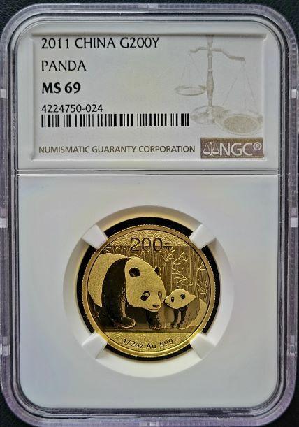 Gouden China Panda 1/2 oz 2011 MS69 NGC (POP 205/97), Postzegels en Munten, Munten | Azië, Oost-Azië, Losse munt, Goud, Verzenden
