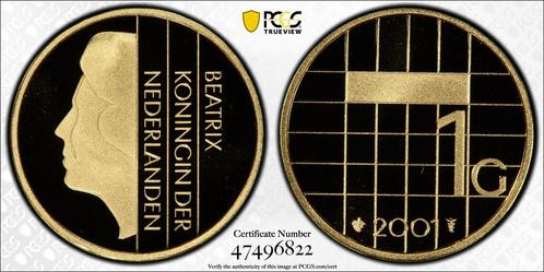 Koningin Beatrix Gouden 1 gulden 2001 PL69 met randschrift, Postzegels en Munten, Munten | Nederland, Losse munt, Goud, Verzenden