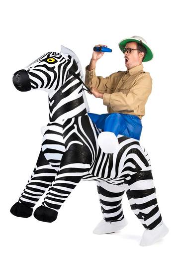 KIMU® Opblaas Kostuum Rijdend op Zebra Opblaasbaar Pak Zebra