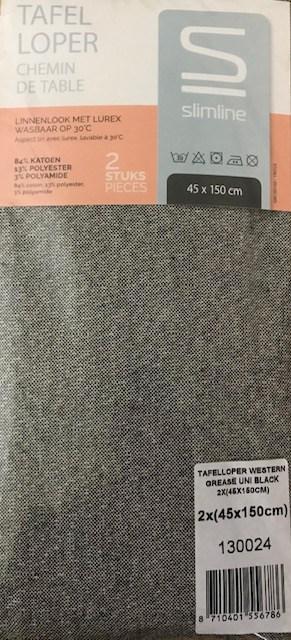 Tafelloper Slimline Western Uni-Black (2x), Huis en Inrichting, Keuken | Textiel