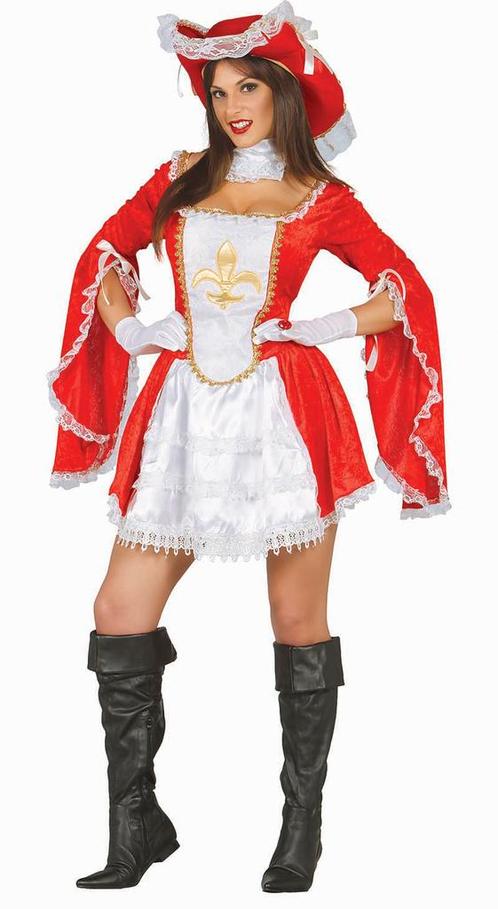 Musketier Kostuum Rood Wit, Kleding | Dames, Carnavalskleding en Feestkleding, Nieuw, Verzenden