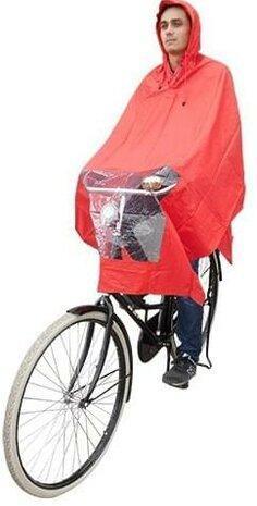 Veilig door weer en wind op de fiets met regenponcho rood