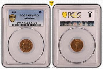 Koningin Wilhelmina 1 cent 1948 MS64 RD PCGS gecertificeerd