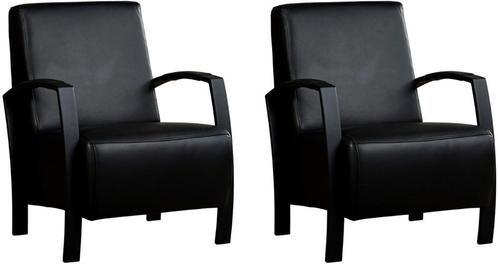 Zwarte leren industriële stalen fauteuils - Massif Leer Ner, Huis en Inrichting, Fauteuils, 50 tot 75 cm, 75 tot 100 cm, Nieuw