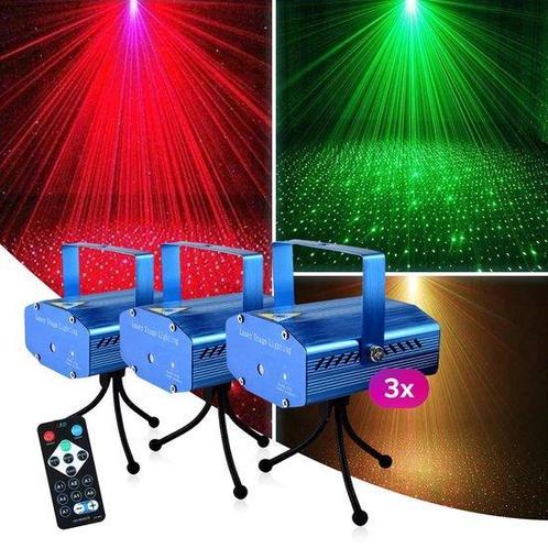 Discolamp LED Laser - Feestverlichting Kinderen - Set van 3, Muziek en Instrumenten, Licht en Laser, Laser, Nieuw, Geluidgestuurd