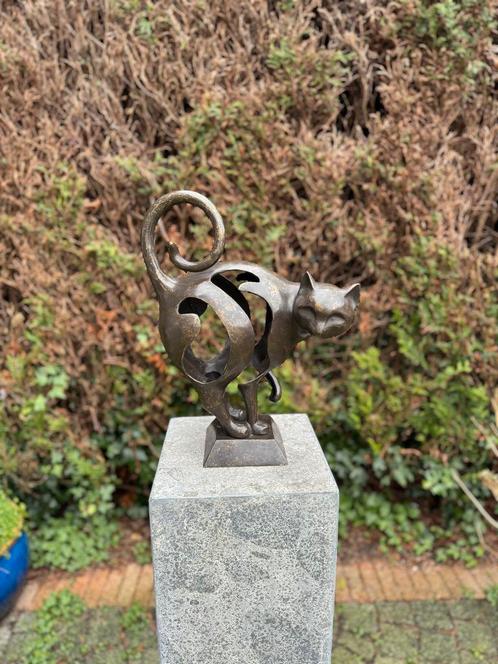 Bronzen Kat - Sculptuur - Interieur - Kantoor, Tuin en Terras, Tuinbeelden, Abstract beeld, Nieuw, Metaal, Verzenden