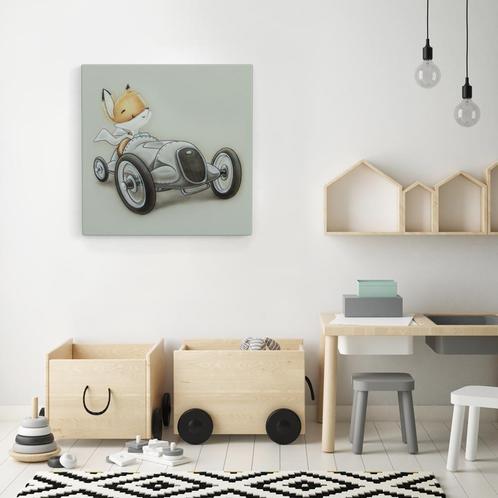 Kinderkamer muurdecoratie - Vosje in auto - 60x60 cm, Kinderen en Baby's, Kinderkamer | Inrichting en Decoratie, Wanddecoratie