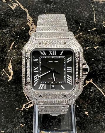 Cartier Santos - Black Dial - Large- Iced Out - Diamonds