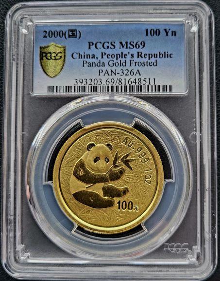 Gouden China Panda 1 oz 2000 PCGS MS69 Frosted, Postzegels en Munten, Munten | Azië, Oost-Azië, Losse munt, Goud, Verzenden