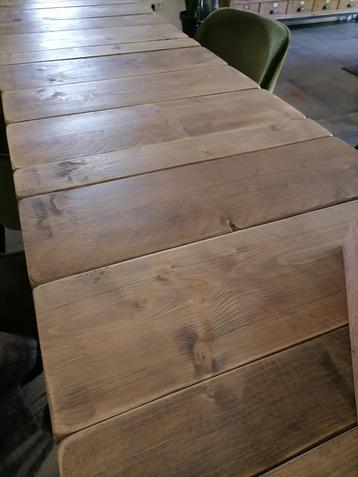 Lange smalle eettafel / bureau / staal onderstel / hout blad