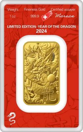1 oz Goudbaar - Argor-Heraeus Year of the Dragon, Postzegels en Munten, Edelmetalen en Baren, Goud, Verzenden