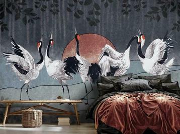 Kraanvogel behang, Japanese Cranes, op maat