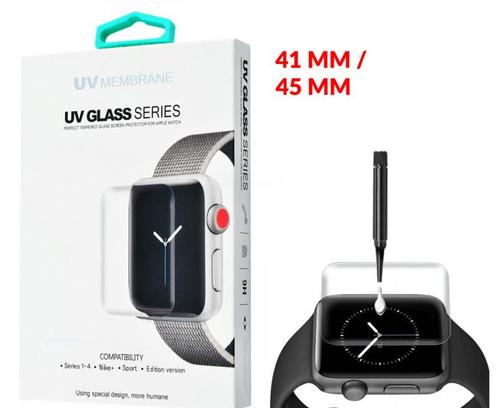 Apple Watch 7/8/9 41 / 45 MM UV Liquid Glue 3D Tempered Glas, Telecommunicatie, Wearable-accessoires, Nieuw, Ophalen of Verzenden