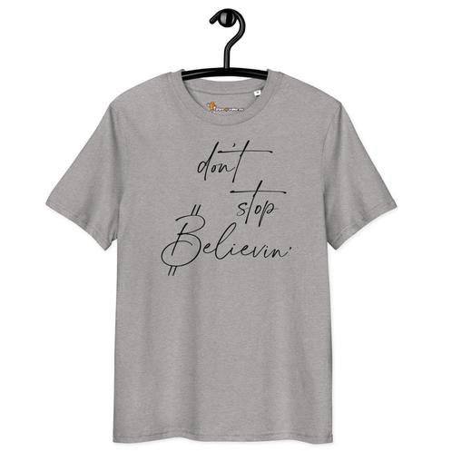 Bitcoin t-shirt- Dont Stop Believin -100% Biologisch Katoen, Kleding | Dames, T-shirts, Korte mouw, Grijs, Nieuw, Verzenden