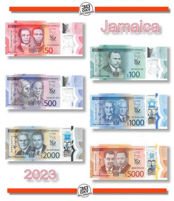 Jamaica Full Set 50-5000 - 2023 Unc Polymer , Banknote24